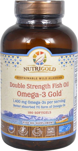 Óleo de Peixe Nutrigold Double Strength Ômega-3 Gold 1400mg - 180 Cápsulas Softgel