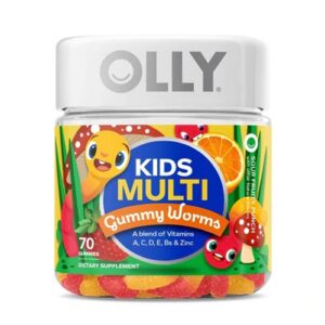 Olly Kids Multi Gummy Worms Sabor Frutas Tropicais Ácidas - 70 Gomas