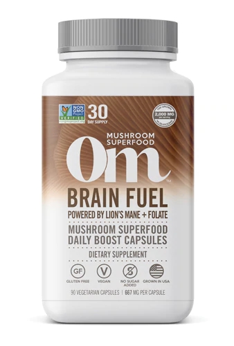 OM Brain Fuel Cogumelo Lion's Mane + Folato 667mg - 90 Cápsulas Vegetarianas