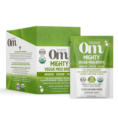 OM Mighty Veggie Miso Broth - 10 Sachês - Caldo Vegano Nutritivo