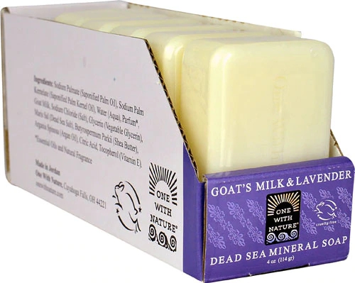 Sabonete Mineral do Mar Morto One With Nature com Leite de Cabra e Lavanda - Caixa com 6 Barras (aprox. 567g)