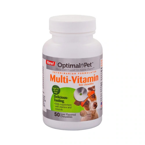 Optimal Pet Multivitamínico Sabor Fígado - 50 Mastigáveis para Cães e Gatos