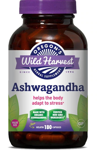 Oregon's Wild Harvest Ashwagandha Orgânica - 180 Cápsulas Gelatinosas | Alívio do Estresse e Bem-Estar