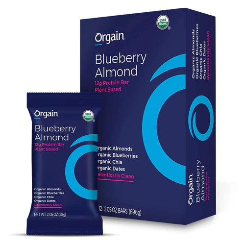 Orgain Barra de Proteína Mirtilo e Amêndoa - 12 Barras (Aprox. 60g cada)