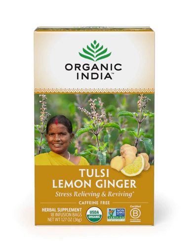 Chá Tulsi Orgânico Organic India Limão Gengibre - 18 Sachês (1,5g cada)