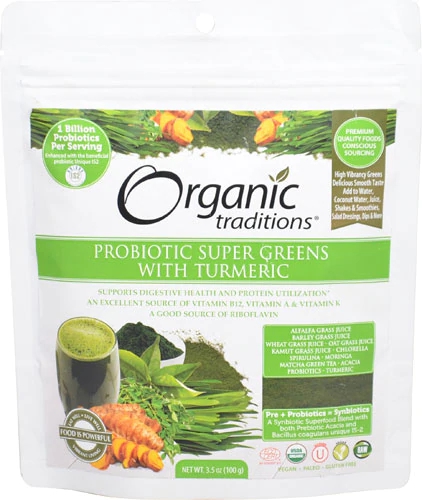 Organic Traditions Probiotic Super Greens With Turmeric -- 3.5 oz