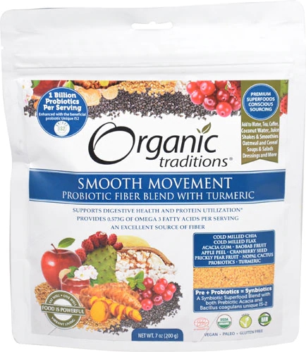Organic Traditions Smooth Movement Probiotic Fiber Blend com Cúrcuma - 198g