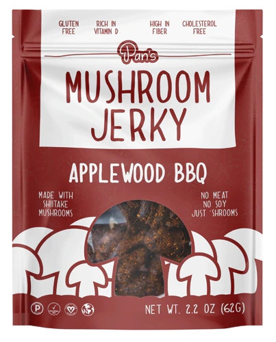 Pan's Mushroom Jerky Sabor Applewood BBQ - Snack Saudável de Cogumelos (62g)