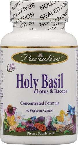 Paradise Herbs Holy Basil, Lotus e Bacopa 60 Cápsulas Vegetarianas - Bem-Estar e Clareza Mental