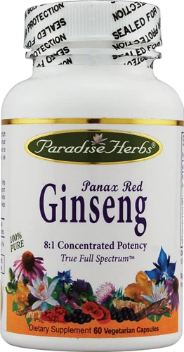 Paradise Herbs Panax Red Ginseng - 60 Cápsulas Vegetarianas - Energia e Vitalidade