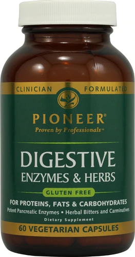 Pioneer Enzimas Digestivas e Ervas Sem Glúten - 60 Cápsulas Vegetarianas