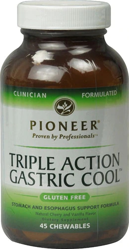 Pioneer Triple Action Gastric Cool Sabor Cereja Baunilha - 45 Pastilhas Mastigáveis Sem Glúten