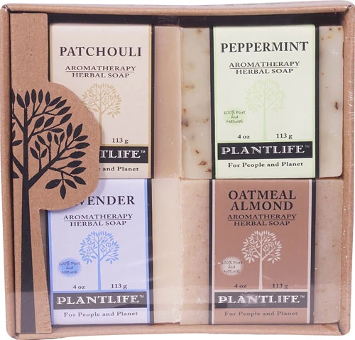 Kit 4 Sabonetes Naturais Aromaterapia Plantlife - Patchouli, Hortelã, Lavanda e Aveia com Amêndoa (Aprox. 4 x 113g)