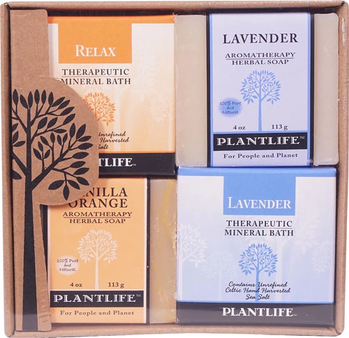 Kit 4 Sabonetes Terapêuticos Plantlife com Sais Minerais para Banho Relaxante - 1 Conjunto (Aprox. 400g Total)