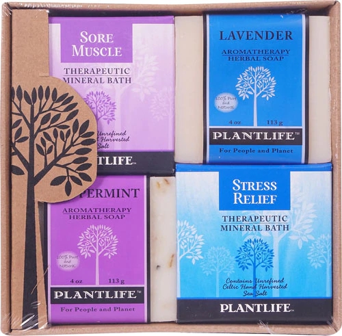 Kit 4 Sabonetes Terapêuticos Plantlife: Sal Mineral para Músculos Doloridos, Detox, Relaxamento e Alívio do Estresse (1 Conjunto)