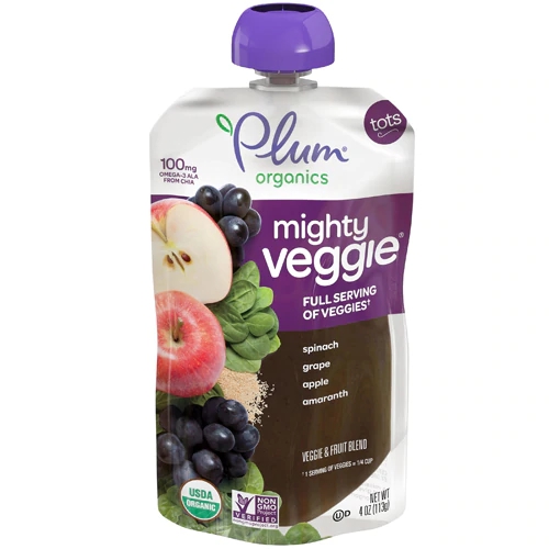 Plum Organics Mighty Veggie Espinafre Uva Maçã Amaranto 6 Unidades de 113g
