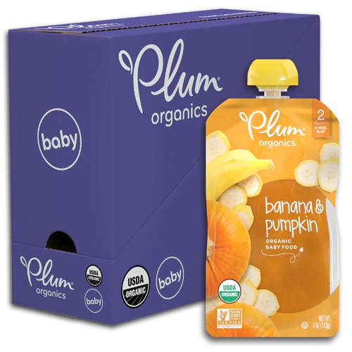 Alimento Orgânico Plum Organics Banana e Abóbora - Etapa 2 - 6 Unidades de 113g Cada