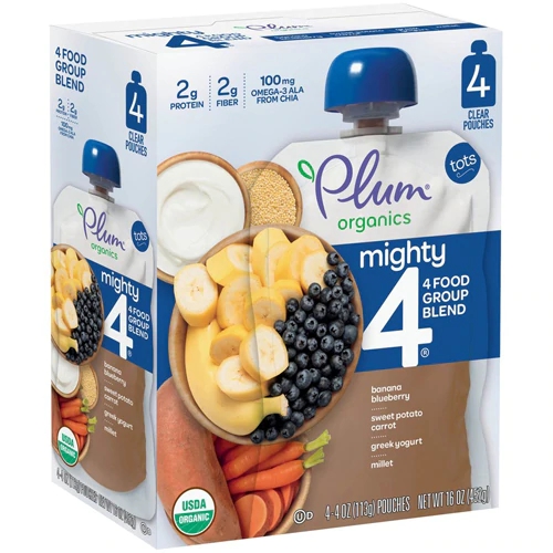 Plum Organics Stage 4 113g Banana, Blueberry, Batata Doce, Cenoura e Iogurte Grego com Milheto