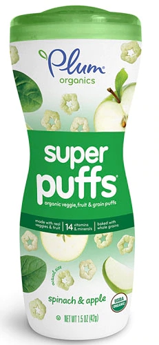 Plum Organics Super Puffs Super Greens Maçã e Espinafre 42g - Lanche Saudável para Bebês