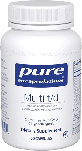 Pure Encapsulations Multi T-D Two-Per-Day Multivitamínico Mineral - 60 Cápsulas