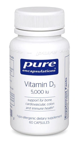 Pure Encapsulations Vitamina D3 5000 UI - 60 Cápsulas - Suporte Imunológico e Ósseo