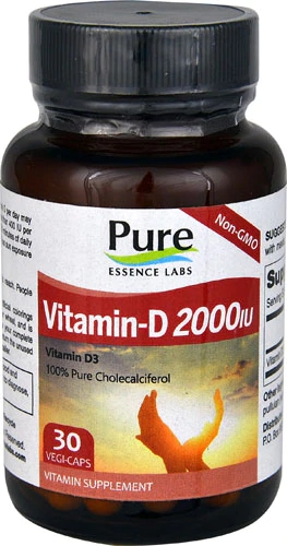 Pure Essence Labs Vitamina D3 2000 UI - 30 Cápsulas Vegetais