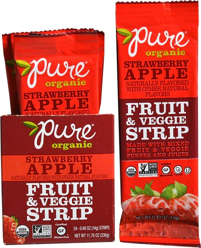 Pure Organic Fruit & Veggie Strip Strawberry Apple -- 24 Strips
