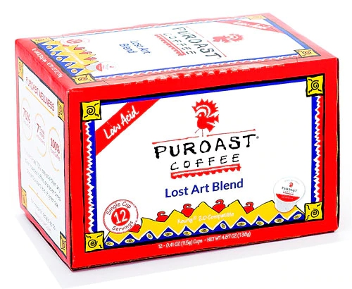 Café Puroast Low Acid Lost Art Blend – 12 Cápsulas K-Cup – Menos Ácido, Mais Sabor