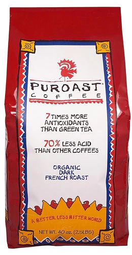 Café Torrado Francês Orgânico Puroast Baixa Acidez em Grãos - 1.13kg