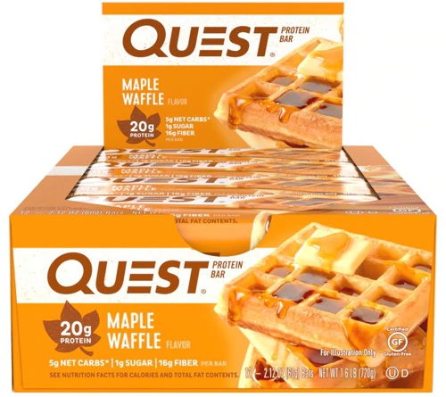 Quest Nutrition QuestBar® Barra de Proteína Sabor Maple Waffle - Caixa com 12 Unidades (Aprox. 65g cada)
