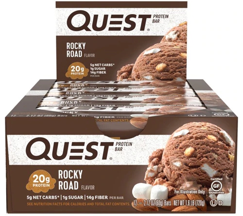 Quest Nutrition QuestBar Barra de Proteína Sabor Rocky Road - Caixa com 12 Unidades (aprox. 636g)