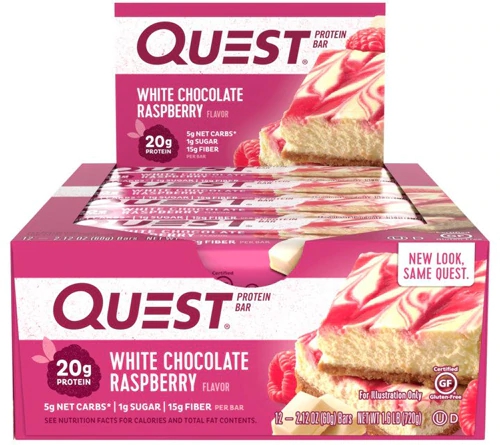 Quest Nutrition QuestBar Barra de Proteína Chocolate Branco Framboesa 12 Unidades (Aprox. 654g)