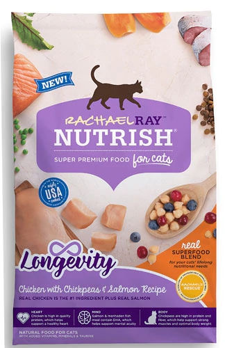 Rachael Ray Nutrish Longevity Super Premium para Gatos – Frango com Grão de Bico e Salmão – 1.36 kg