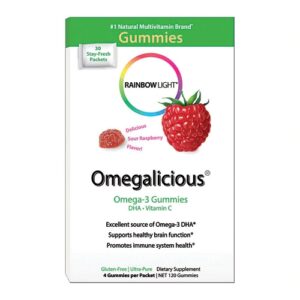 Rainbow Light Omegalicious Ômega 3 Gomas Sabor Framboesa Ácida - 30 Pacotes (Aprox. 85g)