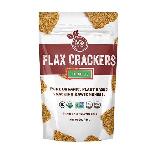 Biscoitos Orgânicos de Linhaça Sem Glúten Sabor Ervas Italianas Raw Food Central - 85g