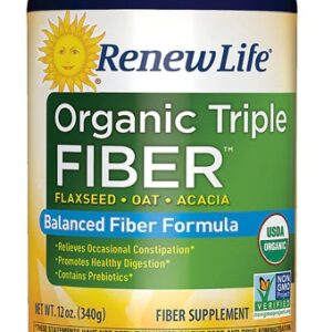 Renew Life Suplemento de Fibra Orgânica Tripla 340g - Saúde Digestiva e Bem-Estar