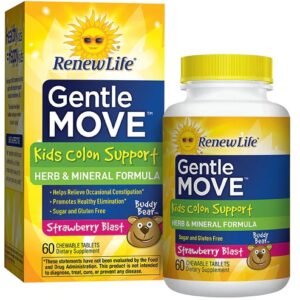 Renew Life Gentle Move Kids Suporte para o Cólon Sabor Morango Blast - 60 Comprimidos Mastigáveis