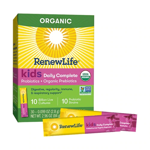 Renew Life Kids Daily Complete Probióticos 10 Bilhões CFU - 30 Sachês Orgânicos