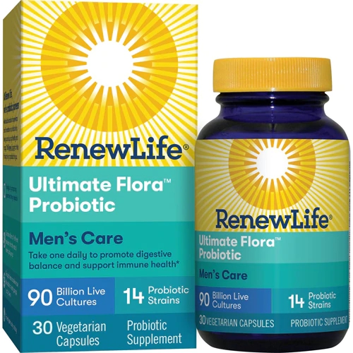 Renew Life Men's Probiotic Ultimate Flora - 90 Bilhões de UFC - 30 Cápsulas Vegetais