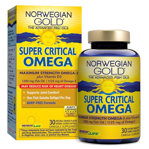 Renew Life Norwegian Gold Ômega-3 Óleo de Peixe Laranja Natural - 30 Cápsulas Entéricas