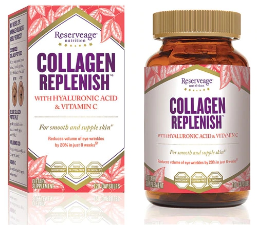 Reserveage Nutrition Collagen Replenish com Ácido Hialurônico e Vitamina C - 120 Cápsulas