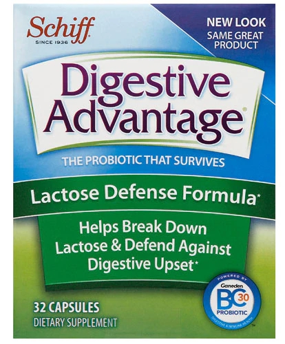 Schiff Digestive Advantage Lactose Defense Formula 32 Cápsulas - Alívio da Intolerância à Lactose