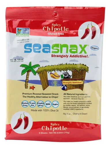 SeaSnax Alga Marinha Assada Levemente Sabor Chipotle Picante - 5 Folhas