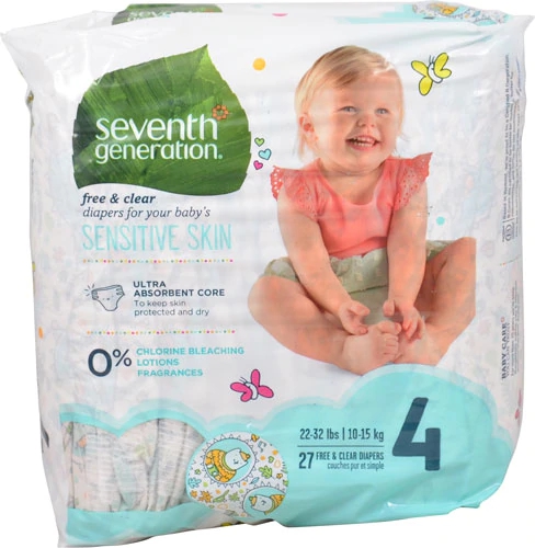 Fraldas Seventh Generation Baby Free and Clear - Etapa 4 (11-15kg) - 27 Unidades