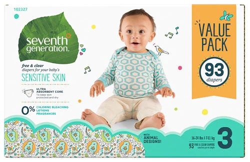 Fraldas Seventh Generation Free & Clear Tamanho 3 - Peles Sensíveis - Pacote Econômico 93 Unidades (Aprox. 8-13 kg)