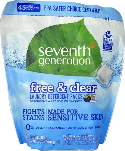Sabão Líquido para Roupas Seventh Generation Free & Clear - 45 Cápsulas Dissolventes