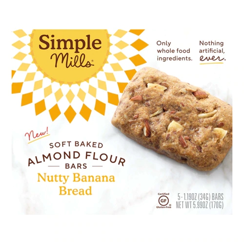 Barras de Farinha de Amêndoa Soft Baked Simple Mills Nutty Banana Bread - 5 Barras (Aprox. 170g)