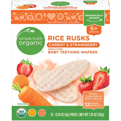 Simple Truth® Bolachas de Arroz Orgânico para Dentição Cenoura e Morango - Pacote com 12