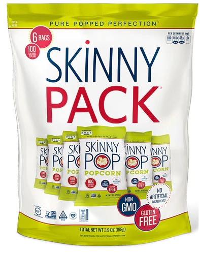 SkinnyPop Skinny Pack Pipoca Original Sem Glúten 100 Calorias - Kit com 6 Pacotes Individuais (Aprox. 132g)