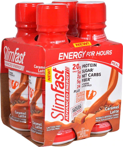 SlimFast Advanced Energy Shake Substituinte de Refeição Sabor Caramel Latte - Pacote com 4 Unidades